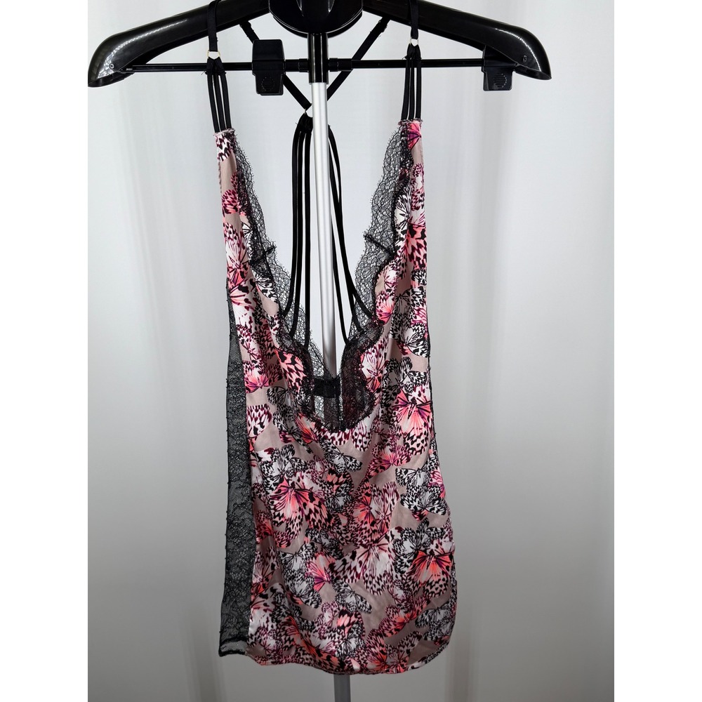 Victoria's Secret Butterfly Print Satin Lace Trim Caged Back Chemise Pink M